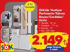ORKİDE VESTİYER PORTMANTO TAKIMI BEYAZ/CORDOBA/CEVİZ